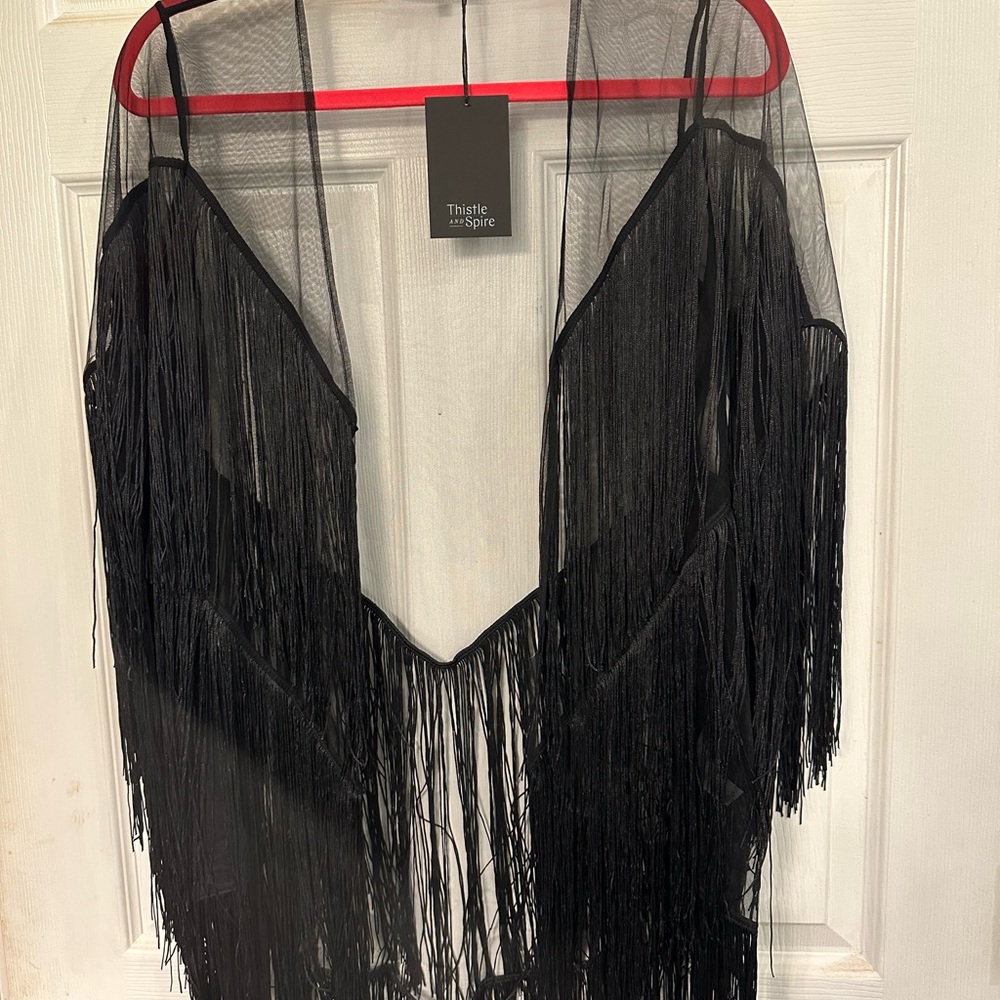 Thistle and Spire Sheer Black Fringe Wrap